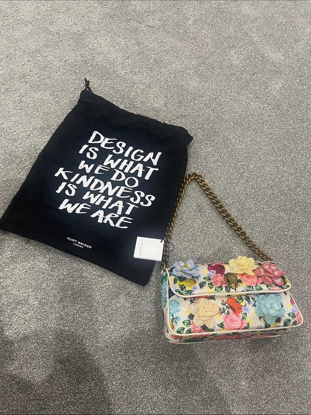 Kurt Geiger Floral Appliqué Chain Shoulder Bag - Multicolor beautiful /flowers - Picture 2 of 13